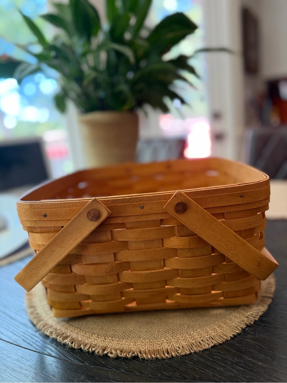 Longaberger Warm Honey Brown Woven Basket with Handles vintage 1996